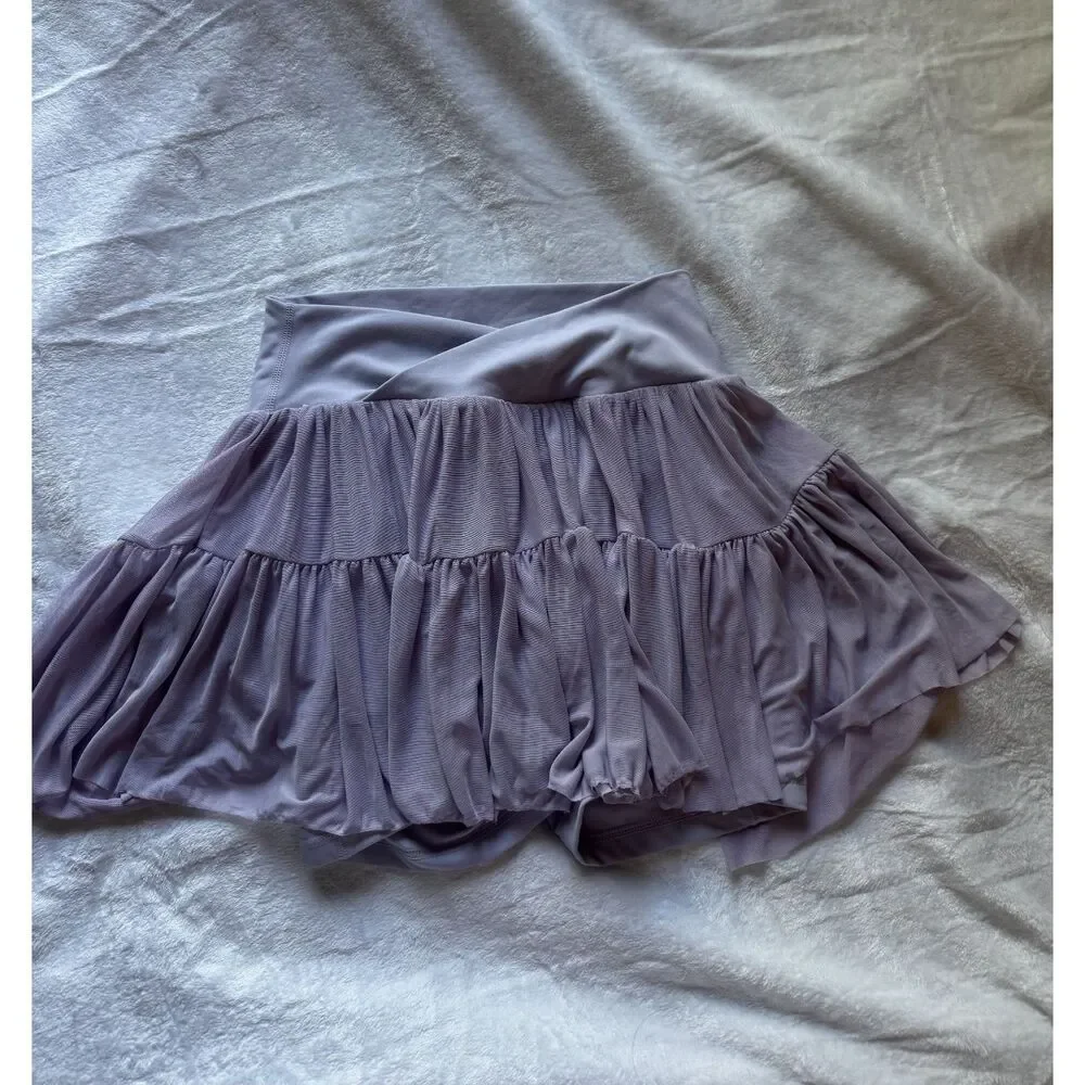Blogilates Skort Womens S Purple Mesh Ruffle Tiered Tennis Athletic Skirt Shorts